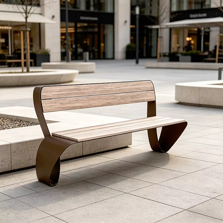 Bancă WPC cu cadru metalic sculptural curbat