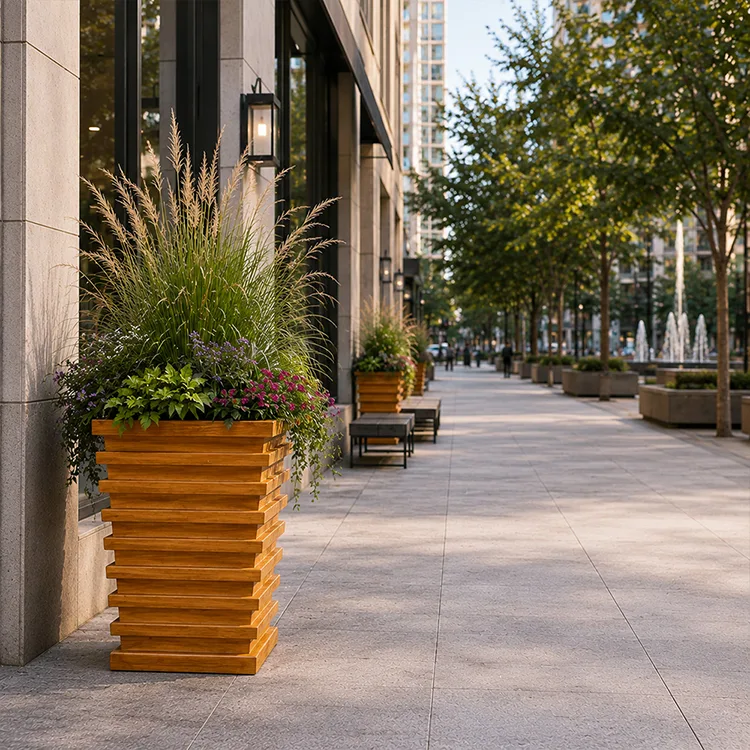 Fiberglass Wood Grain Planter