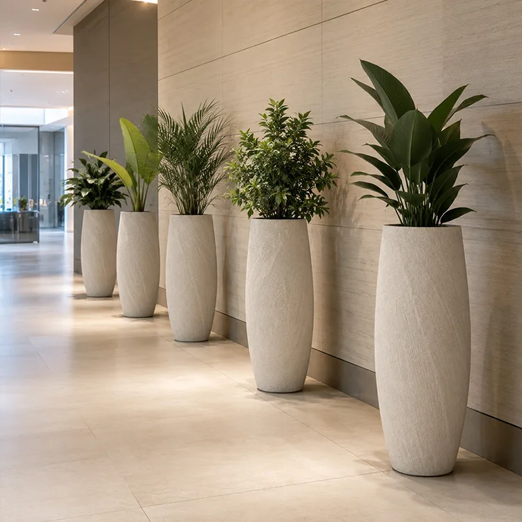 Fiberglass Textured Planter Set