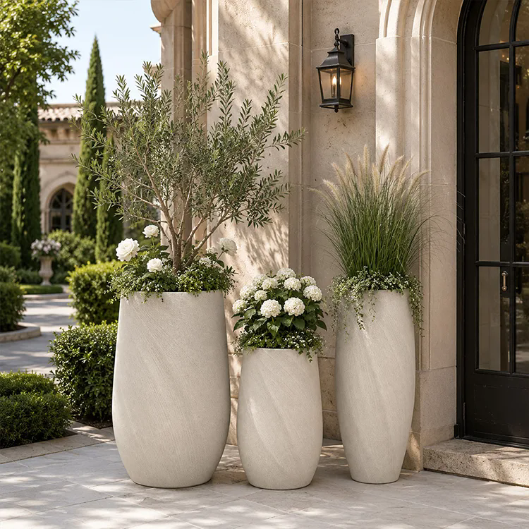 Fiberglass Textured Planter Set